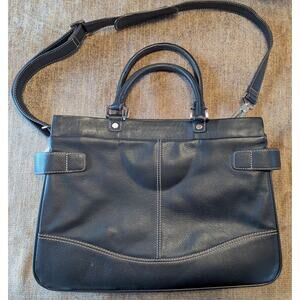Franklin Covey Ladies Briefcase Laptop Bag Large Leather Black Zippered